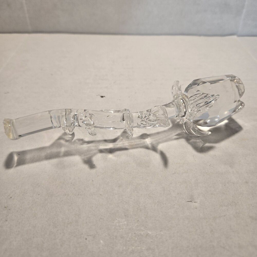 Clear Crystal Long Stem Rose Figurine - 6" Glass Flower Sculpture Collectible